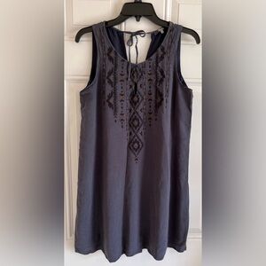 Miss Me‎ Women’s M Peasant Dress Embroidered Dark Grey Back Tie Linen Lyocell